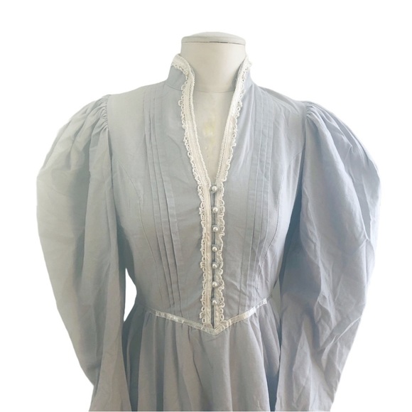 Blue 1970's Vintage Gunne Sax Puff Sleeve Victorian Prairie Dress Size S/M - Picture 2 of 10